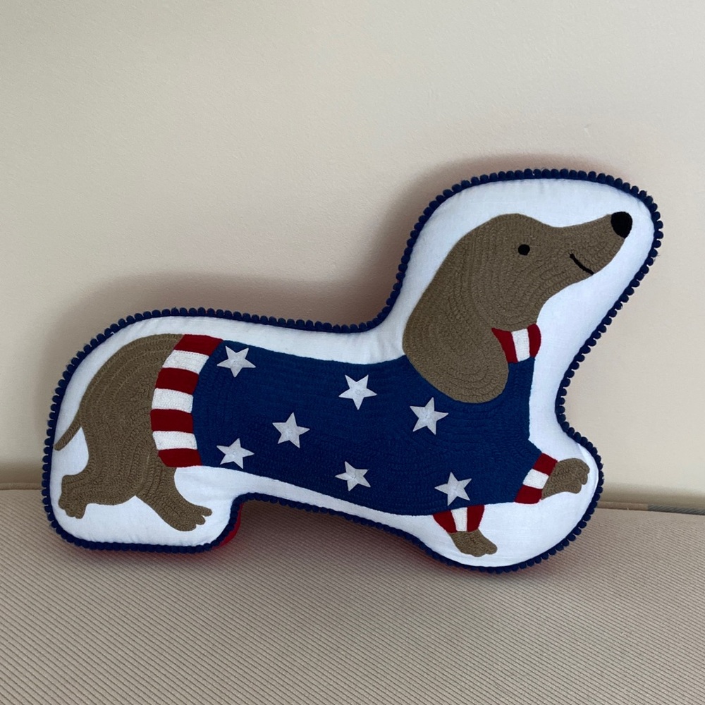 Dachshund Shaped Pillow with Stars and Stripes